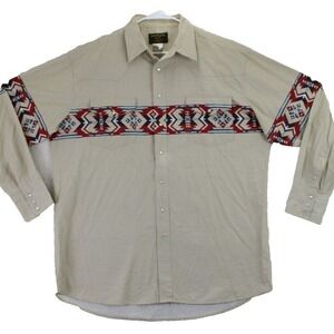 VTG Rustler by Wrangler Mens XL Tan Southwestern Aztec Long Sleeve Western Shirt